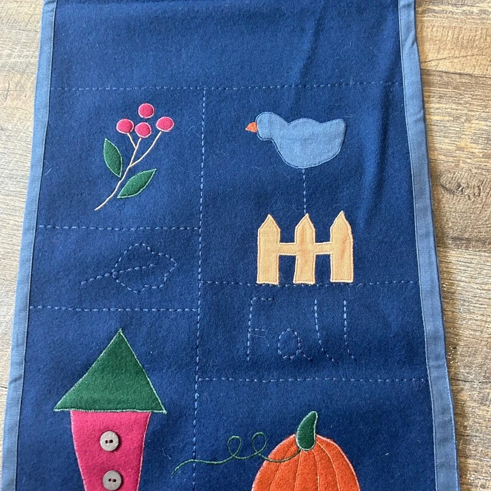 Sonoma Goods for Life Autumn Fall Felt Table Runner Navy Blue 52x12